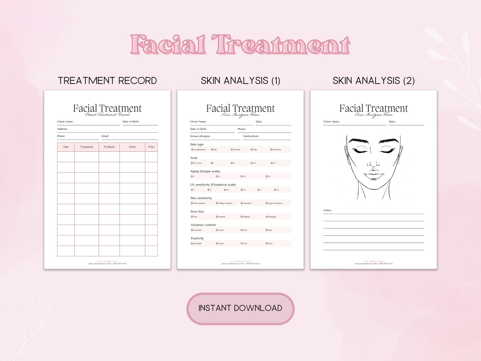 Facial Esthetician Treatment Record, Skin Analysis Forms for Beauty ...