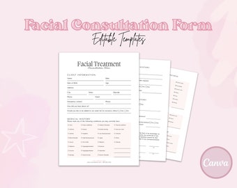 Facial Consultation Form for Estheticians and Beauty Salons, Client Intake Form, Editable Custom Templates, Printable Skincare Templates