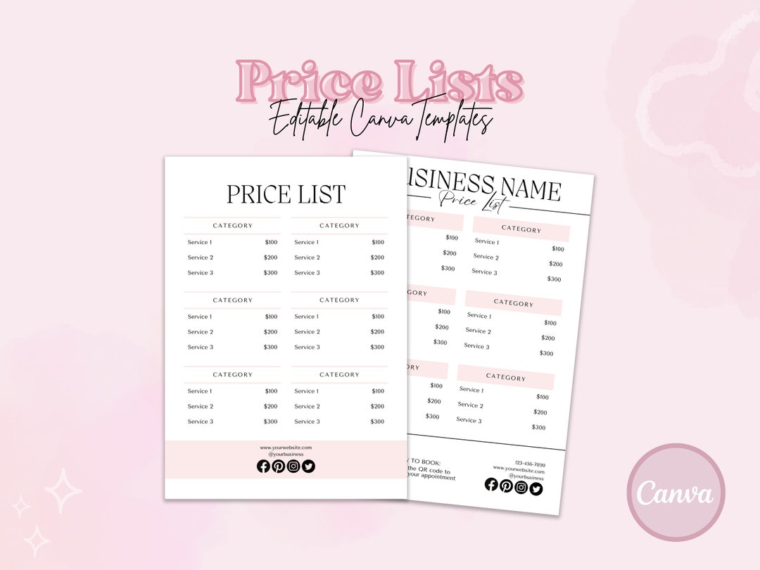 Price List Template, Editable Price List Sign Canva Template, Printable
