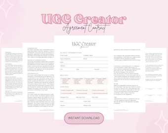 Professional UGC Creator Contract Template, UGC Contract, UGC Template, User Generated Content Influencer Contract, Editable Canva Template