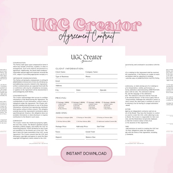 Professional UGC Creator Contract Template, UGC Contract, UGC Template, User Generated Content Influencer Contract, Editable Canva Template