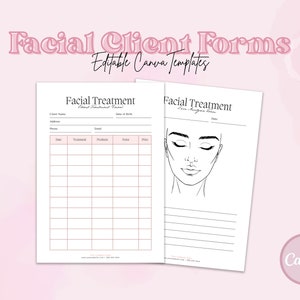 Facial Esthetician Treatment Record, Skin Analysis Forms for Beauty Salons and Spas, Editable & Printable Custom Skincare Templates