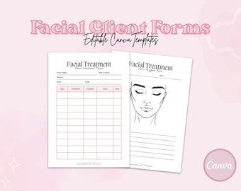 Facial Esthetician Treatment Record, Skin Analysis Forms for Beauty Salons and Spas, Editable & Printable Custom Skincare Templates
