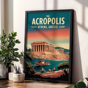 Akropolis Poster | Athen Griechenland Reise Wandkunst | Gerahmter Parthenon Druck | Bereit zum Aufhängen griechischen Dekor