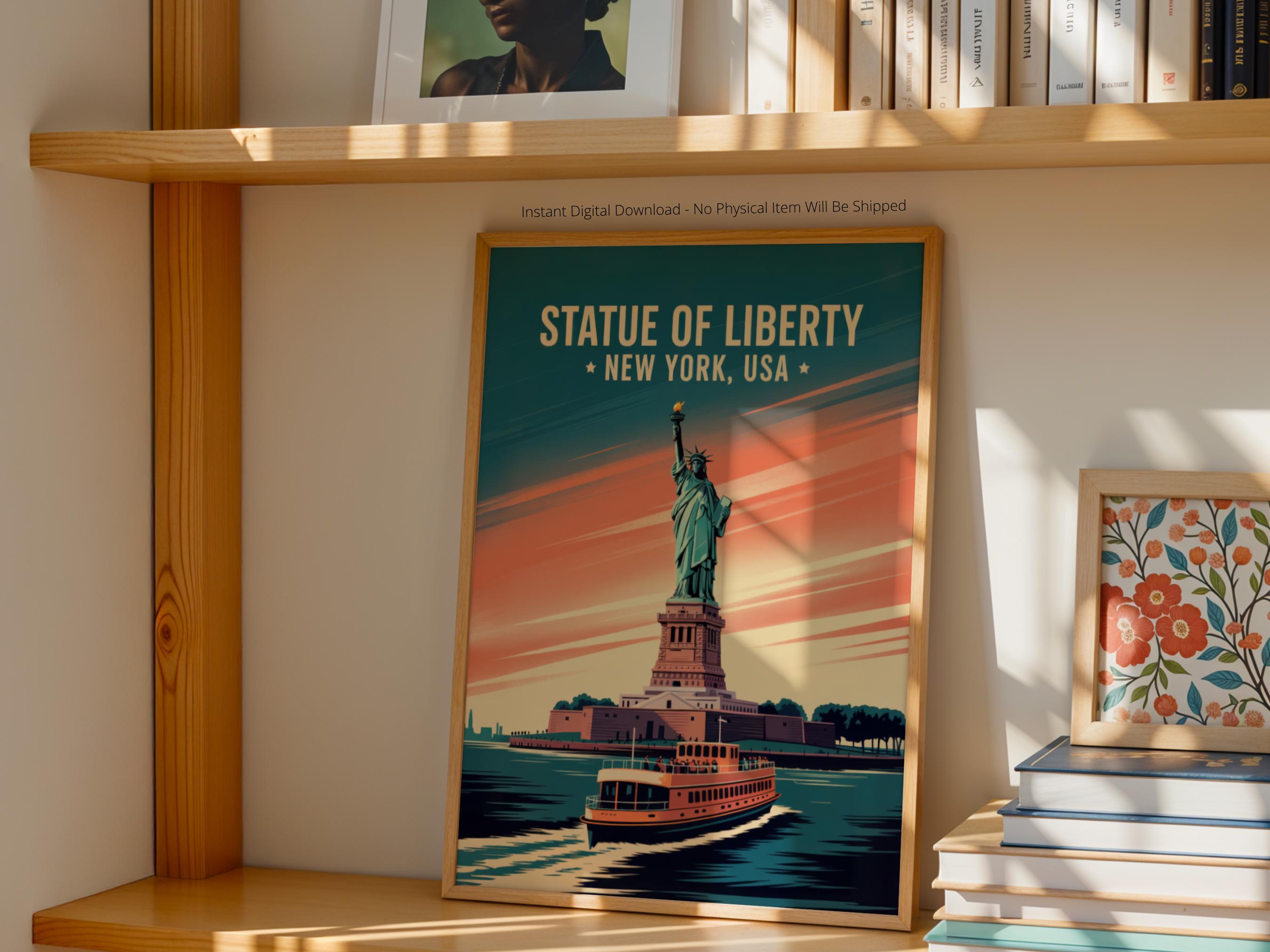 Vintage Statue of Liberty Printable | New York Travel Poster Instant ...