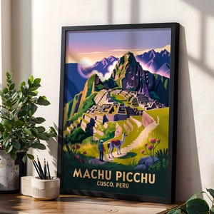 Vintage Machu Picchu Framed Wall Art | Cusco Peru Ancient Inca Ruins Home Decor Travel Poster | South America Wanderlust | Ready to Hang