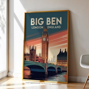 Vintage Big Ben Poster | London England Printable Wall Art | Retro Travel Print | Instant Digital Download