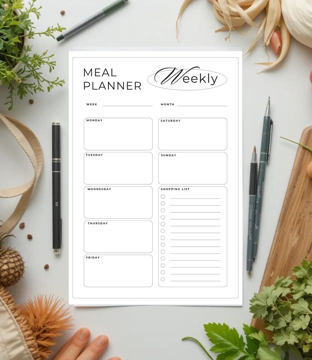 Minimalist Weekly Meal Planner Printable | Grocery List (digital ...