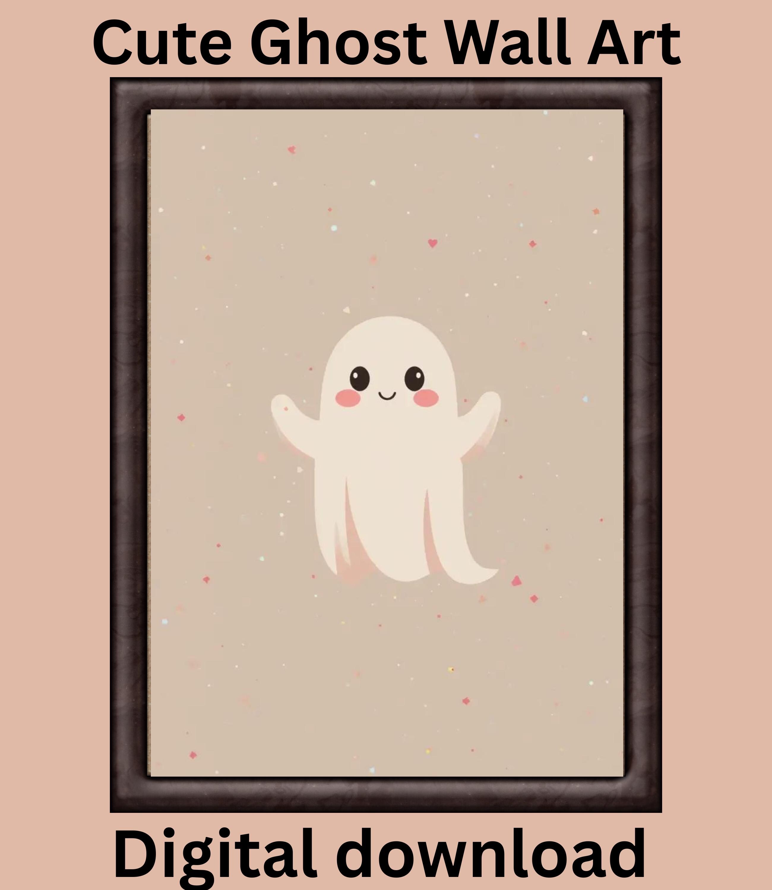Halloween Ghost Wall Art Printable – Minimalist Kawaii Spooky
