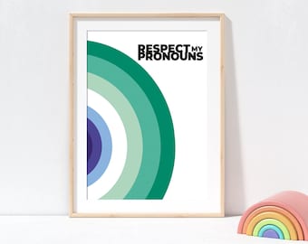 LGBTQ+ Gay Pride Flag Printable Wall Art Print Handmade Gifts Cute Pride Month Home Office Decor Queer Pronouns Rainbow Art Digital Download