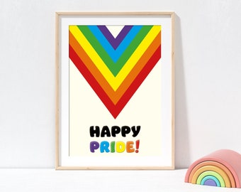 happy pride printable wall art | LGBTQ+ home office decor | rainbow flag print | queer poster | gift for gay ally | digital download