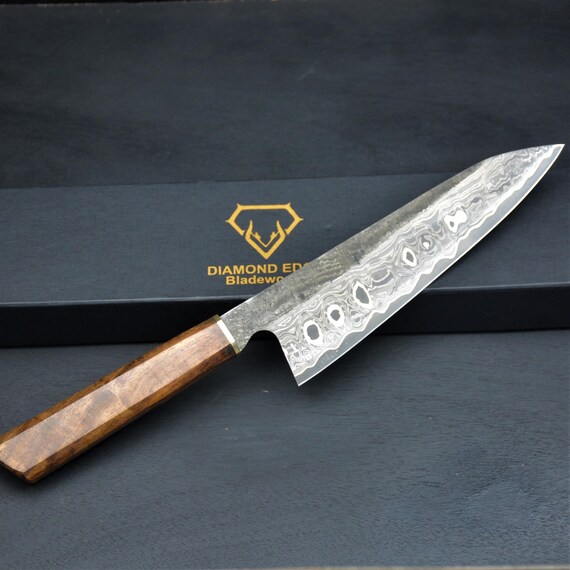 Hand Forged Damascus San Mai Gyuto knife, 52100 steel core, Razor sharp kitchen knife, Special Christmas gift, gift box
