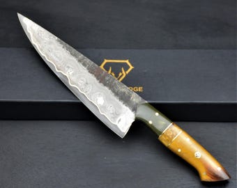 Handmade Western Style Chef Knife,  San Mai chef Knife, Razor Sharp  Kitchen Knife, Damascus Kochmesser ,gift box,  Full tang knife