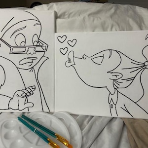 Pre-Sketched Canvas for Paint N Sip Couple's date night Dijonay and Sticky