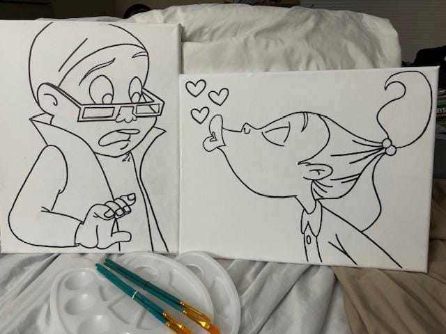 Pre-Sketched Canvas for Paint N Sip Couple's date night Dijonay and Sticky