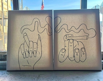 Pre-Sketched Smoke N Paint Canvas Set for Couples