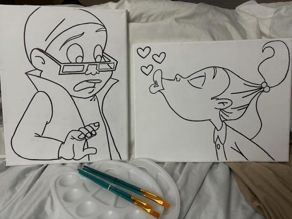 Pre-Sketched Canvas for Paint N Sip Couple's date night Dijonay and Sticky