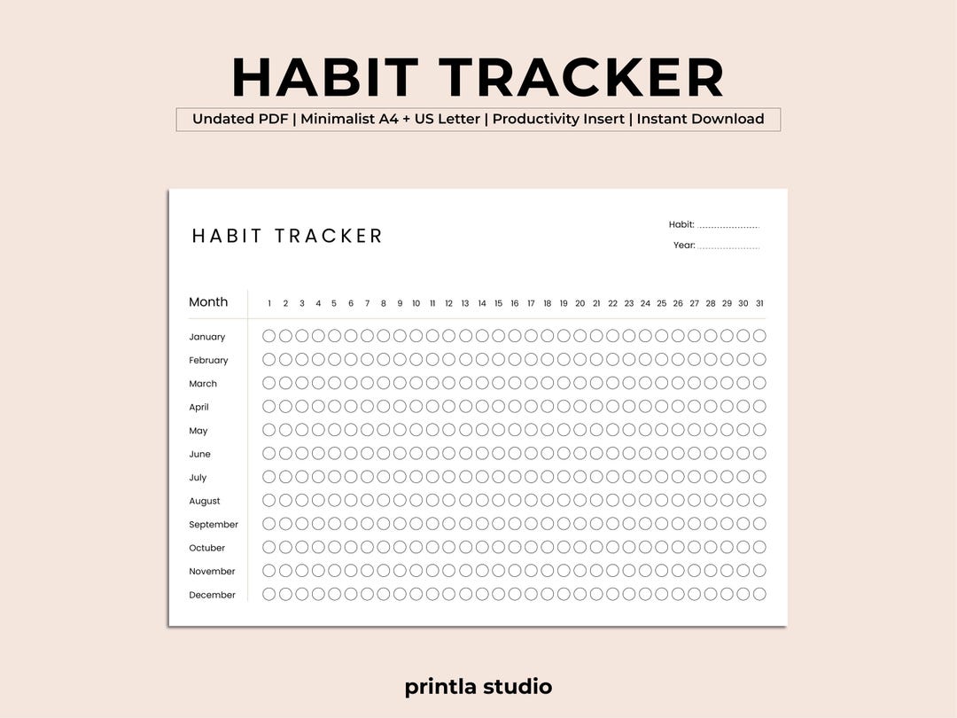 Minimalist Habit Tracker Printable | A4 & US Letter PDF | Undated ...