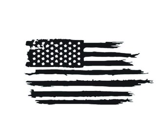 6" Black USA American Flag Decal Sticker - Distressed Style, Die-Cut Vinyl, No Background, For Car/Truck/Window