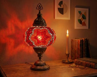 Handmade Turkish Mosaic Lamp: Bohemian Bedside Table Lamp