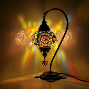 5 Variation - Turkish Lamp Mosaic Table Lamp | Turkish Moroccan Lamp | Handmade Swan Neck Night Lamp | Mosaic Glass Bedside Lamp & Led Bulb