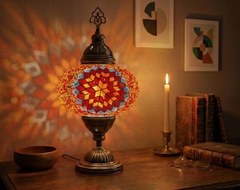 Handmade Turkish Mosaic Lamp: Bohemian Bedside Table Lamp