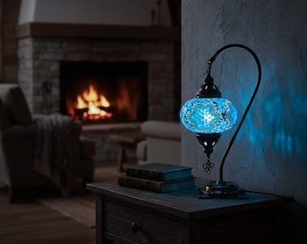 Vintage Moroccan Lamp | Turkish Mosaic Glass | Handmade Boho Bedside Colorful Globe Light
