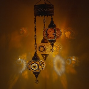 Handmade Turkish Mosaic Chandelier: Moroccan Hanging Lamp, Free LED