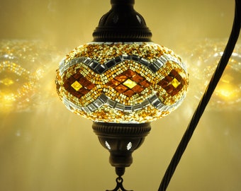 Lampes de table en mosaïque de lampe turque | Lampe marocaine turque | Lampe de nuit Tiffany à col de cygne faite à la main | Lampe de chevet en verre mosaïque avec ampoule Led