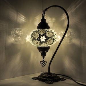 10 Variation Turkish Lamp Mosaic Table Lamp Turkish Moroccan Lamp Handmade Swan Neck Night Lamp Mosaic Glass Bedside Lamp & Led Bulb MH0002