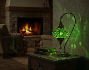 Handmade Housewarming Gift | Turkish Mosaic Desk Lamp | Moroccan Colorful Globe Nightstand Light