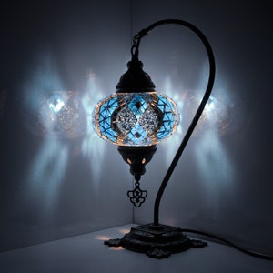 10 Variation Turkish Lamp Mosaic Table Lamp Turkish Moroccan Lamp Handmade Swan Neck Night Lamp Mosaic Glass Bedside Lamp & Led Bulb MH0004