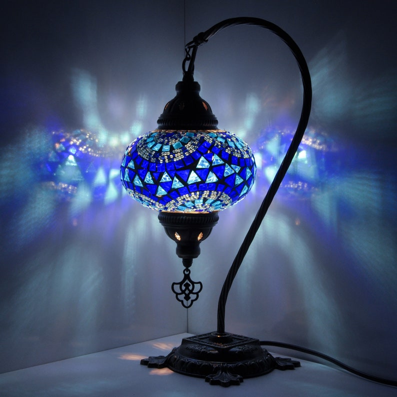 10 Variation Türkische Lampenmosaik Tischlampe Türkische marokkanische Lampe Handgefertigte Schwanenhals Nachtlampe Mosaik Glas Nachttischlampe & Led Birne Bild 4