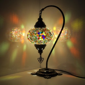 10 Variation Turkish Lamp Mosaic Table Lamp Turkish Moroccan Lamp Handmade Swan Neck Night Lamp Mosaic Glass Bedside Lamp & Led Bulb MH0008