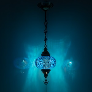 Turkish Mosaic Hanging Chandelier Pendant Lamp- Handmade Ceiling Hanging Colorful Moroccan Light Fixtures for Bedroom Home Lighting Decors
