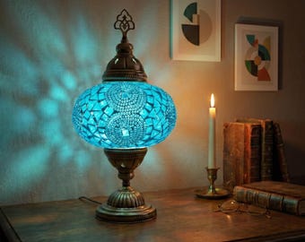 Handmade Turkish Mosaic Lamp: Bohemian Bedside Table Lamp