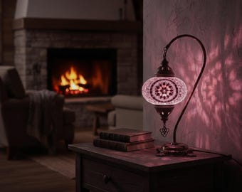 Boho Mosaic Lamp | Turkish Moroccan Glass | Handcrafted Nightstand Colorful Lighting