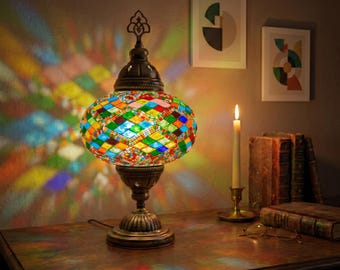 Handmade Turkish Mosaic Lamp: Bohemian Bedside Table Lamp
