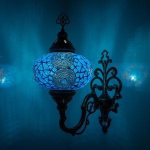 Turkisk marockansk mosaikvägglampa med bronsbas | Tiffany-stil med mosaikglasskärm | Mosaikglassänglampa och LED-lampa
