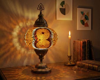 Handmade Turkish Mosaic Lamp: Bohemian Bedside Table Lamp