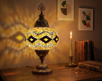Handmade Turkish Mosaic Lamp: Bohemian Bedside Table Lamp