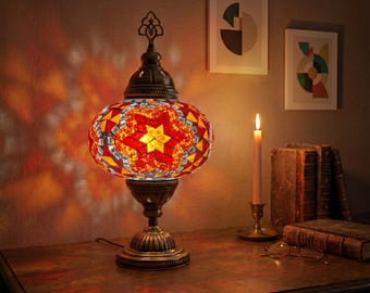 Handmade Turkish Mosaic Lamp: Bohemian Bedside Table Lamp