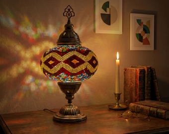Handmade Turkish Mosaic Lamp: Bohemian Bedside Table Lamp