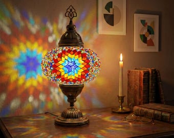Handmade Turkish Mosaic Lamp: Bohemian Bedside Table Lamp