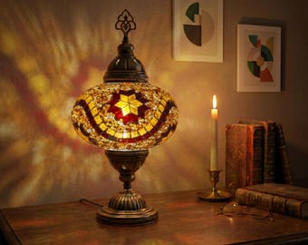 Handmade Turkish Mosaic Lamp: Bohemian Bedside Table Lamp