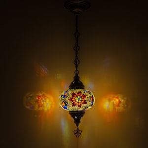 5 Variation Turkish Mosaic Hanging Chandelier Pendant Lamp-Handmade Ceiling Hanging Colorful Moroccan Light Fixtures for Bedroom Home Decors