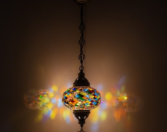 Turkish Mosaic Hanging Chandelier Pendant Lamp- Handmade Ceiling Hanging Colorful Moroccan Light Fixtures for Bedroom Home Lighting Decors