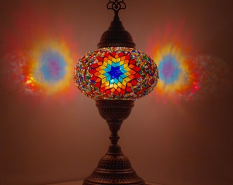 10 Variation - Premium Turkish Lamp Mosaic Table Lamp | Moroccan Lamp | Handmade Gooseneck Night Lamp | Mosaic Glass Bedside Lamp & Led Bulb