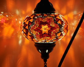 Turkish Lamp Mosaic Table Lamps | Turkish Moroccan Lamp | Handmade Swan Neck Tiffany Night Lamp | Mosaic Glass Bedside Lamp with Led Bulb