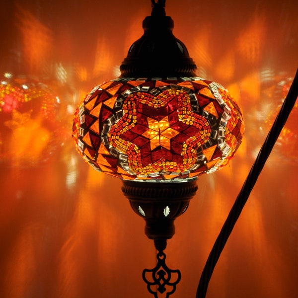 Turkse lampmozaïek tafellampen | Turkse Marokkaanse Lamp | Handgemaakte zwanenhals Tiffany nachtlamp | Mozaïek glazen bedlampje met led-lamp